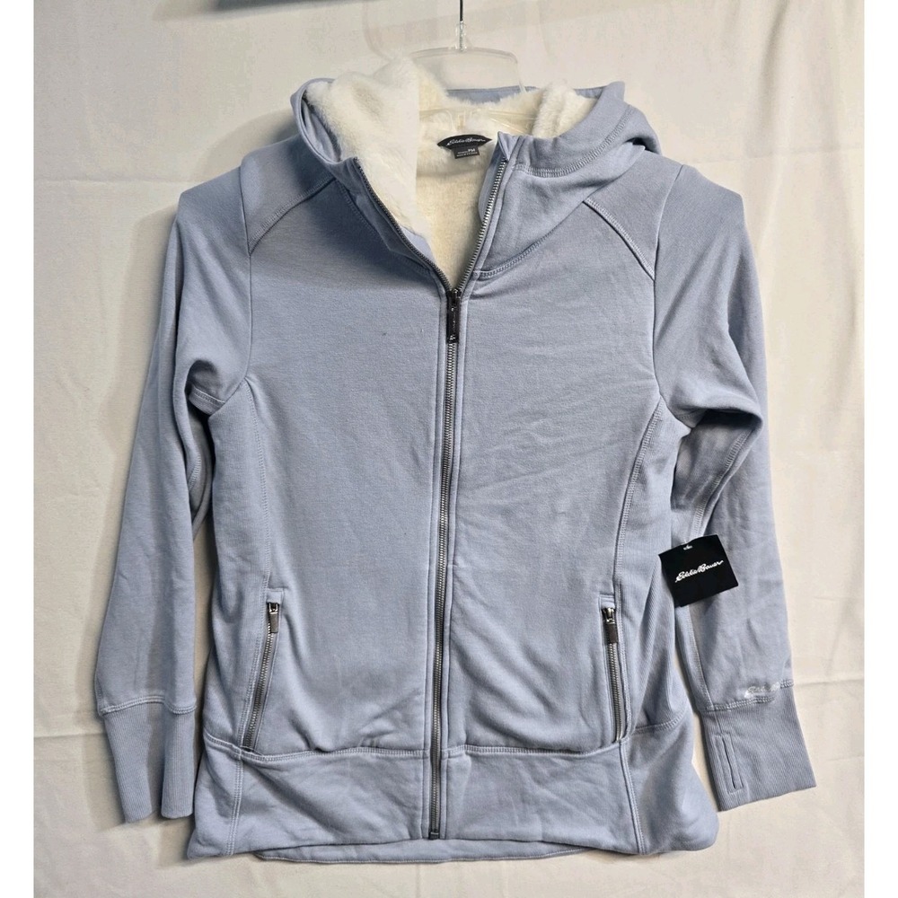 Eddie Bauer Women's Fur Insulated Jacket Cabin Fleece  Hoodie Blue M Petite